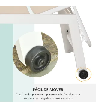 Tumbona de Jardín de Aluminio Tumbona Exterior con Respaldo Reclinable en 5 Posiciones Carga 120 kg 169x65x102 cm Beige