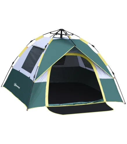 Tienda Camping Plegable con 1 Puerta 3 Ventanas Bolsa de Transporte y Apertura Automática 205x195x135 cm Verde