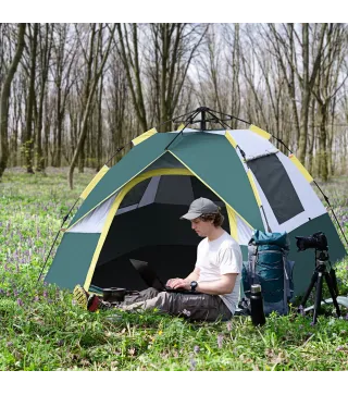 Tienda Camping Plegable con 1 Puerta 3 Ventanas Bolsa de Transporte y Apertura Automática 205x195x135 cm Verde