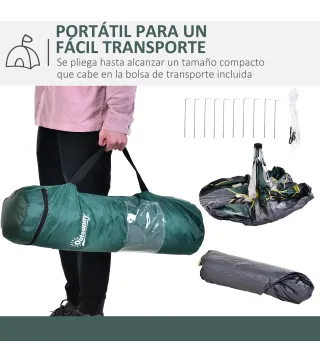 Tienda Camping Plegable con 1 Puerta 3 Ventanas Bolsa de Transporte y Apertura Automática 205x195x135 cm Verde
