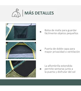 Tienda Camping Plegable con 1 Puerta 3 Ventanas Bolsa de Transporte y Apertura Automática 205x195x135 cm Verde