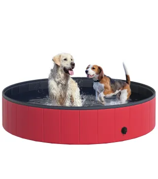Piscina Plegable para Perros Gatos Ø140x30 cm Bañera Portátil para Mascotas PVC Antideslizante Múltiples Usos Color Rojo