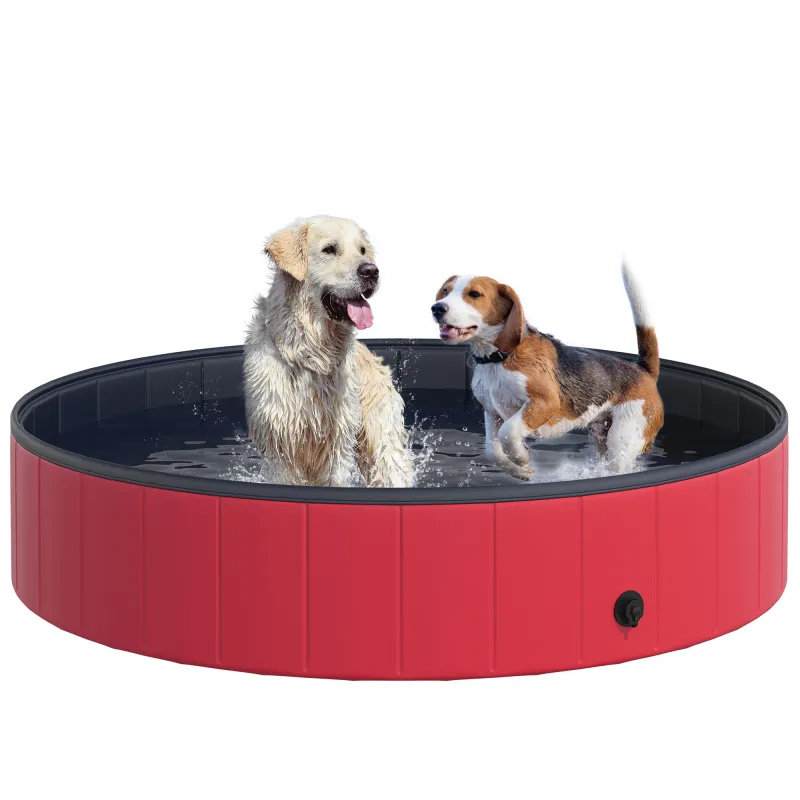 Piscina Plegable para Perros Gatos Ø140x30 cm Bañera Portátil para Mascotas PVC Antideslizante Múltiples Usos Color Rojo