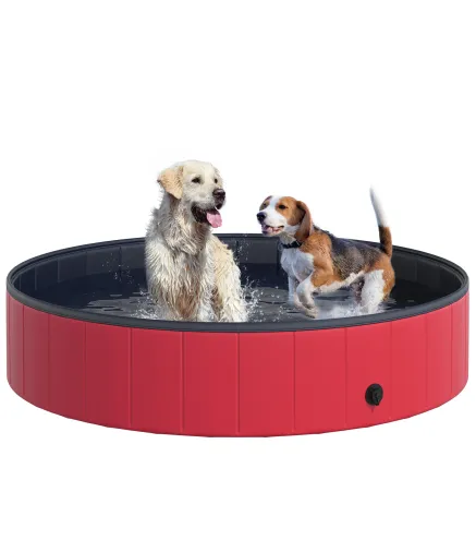 Piscina Plegable para Perros Gatos Ø140x30 cm Bañera Portátil para Mascotas PVC Antideslizante Múltiples Usos Color Rojo