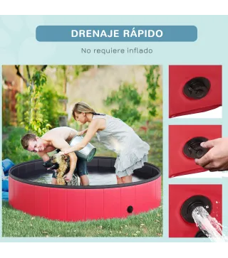 Piscina Plegable para Perros Gatos Ø140x30 cm Bañera Portátil para Mascotas PVC Antideslizante Múltiples Usos Color Rojo