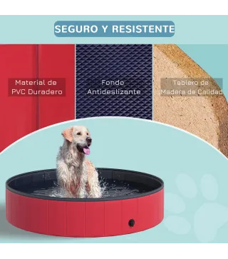 Piscina Plegable para Perros Gatos Ø140x30 cm Bañera Portátil para Mascotas PVC Antideslizante Múltiples Usos Color Rojo