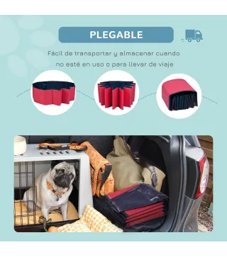 Piscina Plegable para Perros Gatos Ø140x30 cm Bañera Portátil para Mascotas PVC Antideslizante Múltiples Usos Color Rojo