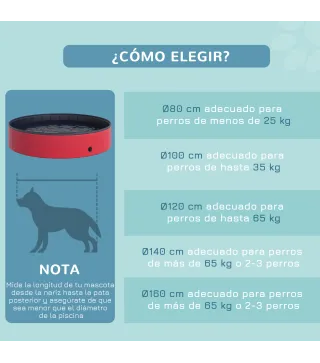 Piscina Plegable para Perros Gatos Ø140x30 cm Bañera Portátil para Mascotas PVC Antideslizante Múltiples Usos Color Rojo
