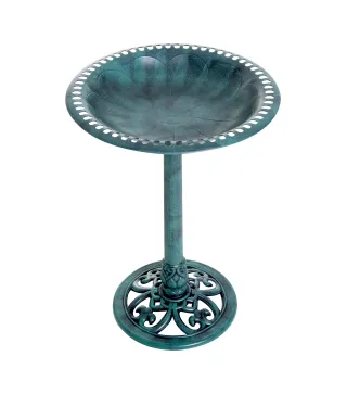 Baño para Pájaros de Jardín Exterior con Diseño de Flor y Acabado Envejecido Ligero y Resistente Verde