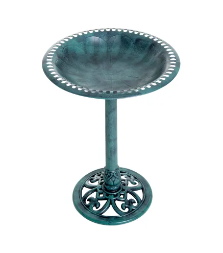 Baño para Pájaros de Jardín Exterior con Diseño de Flor y Acabado Envejecido Ligero y Resistente Verde