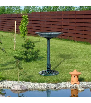 Baño para Pájaros de Jardín Exterior con Diseño de Flor y Acabado Envejecido Ligero y Resistente Verde
