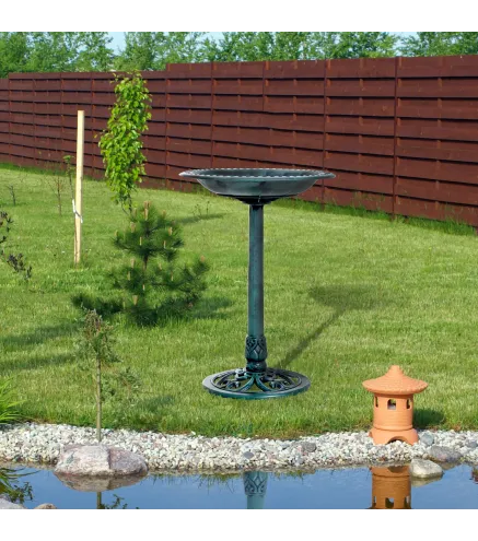 Baño para Pájaros de Jardín Exterior con Diseño de Flor y Acabado Envejecido Ligero y Resistente Verde