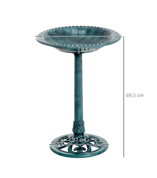 Baño para Pájaros de Jardín Exterior con Diseño de Flor y Acabado Envejecido Ligero y Resistente Verde