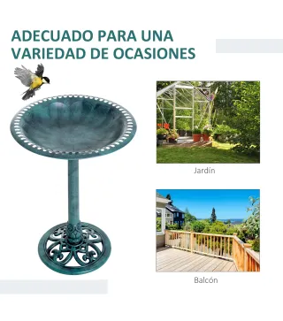 Baño para Pájaros de Jardín Exterior con Diseño de Flor y Acabado Envejecido Ligero y Resistente Verde