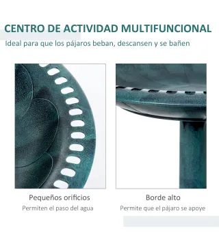 Baño para Pájaros de Jardín Exterior con Diseño de Flor y Acabado Envejecido Ligero y Resistente Verde