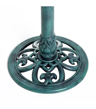 Baño para Pájaros de Jardín Exterior con Diseño de Flor y Acabado Envejecido Ligero y Resistente Verde