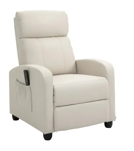 Sillón de Masaje Reclinable con Mando a Distancia Bolsillo Lateral y Temporizador Tapizado en PU 68x88x98 cm Crema