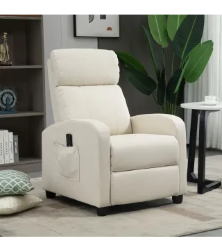 Sillón de Masaje Reclinable con Mando a Distancia Bolsillo Lateral y Temporizador Tapizado en PU 68x88x98 cm Crema