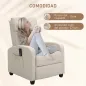 Sillón de Masaje Reclinable con Mando a Distancia Bolsillo Lateral y Temporizador Tapizado en PU 68x88x98 cm Crema