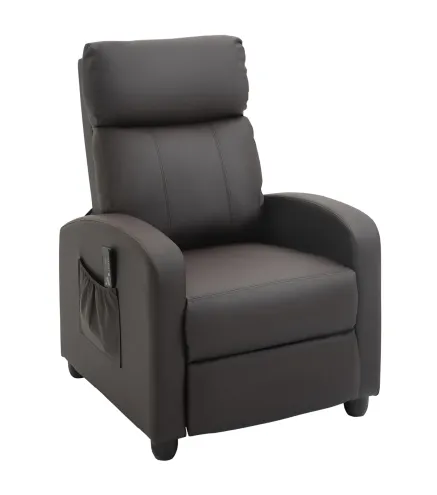 Sillón de Masaje Reclinable con Mando a Distancia Bolsillo Lateral y Temporizador Tapizado en PU 68x88x98 cm Marrón