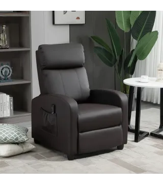 Sillón de Masaje Reclinable con Mando a Distancia Bolsillo Lateral y Temporizador Tapizado en PU 68x88x98 cm Marrón