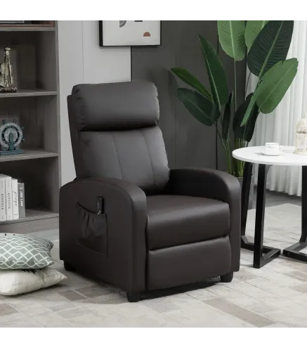Sillón de Masaje Reclinable con Mando a Distancia Bolsillo Lateral y Temporizador Tapizado en PU 68x88x98 cm Marrón