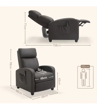 Sillón de Masaje Reclinable con Mando a Distancia Bolsillo Lateral y Temporizador Tapizado en PU 68x88x98 cm Marrón