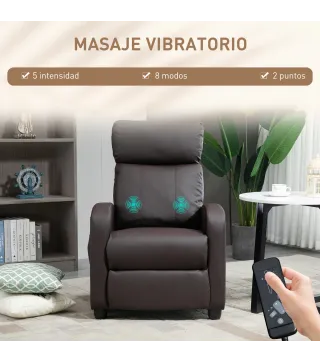 Sillón de Masaje Reclinable con Mando a Distancia Bolsillo Lateral y Temporizador Tapizado en PU 68x88x98 cm Marrón