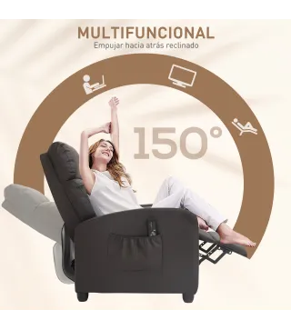 Sillón de Masaje Reclinable con Mando a Distancia Bolsillo Lateral y Temporizador Tapizado en PU 68x88x98 cm Marrón