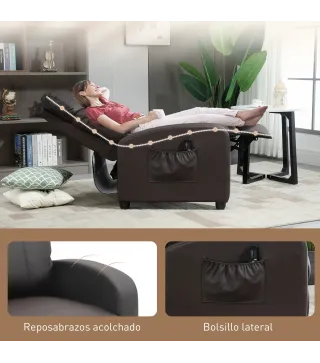 Sillón de Masaje Reclinable con Mando a Distancia Bolsillo Lateral y Temporizador Tapizado en PU 68x88x98 cm Marrón