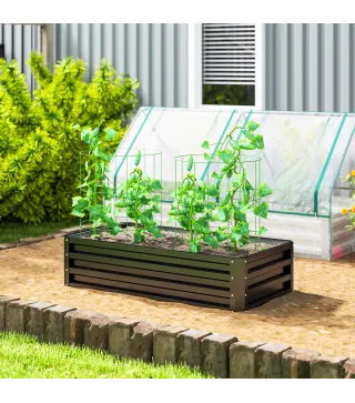 Jardinera Elevada Rectangular de Acero Galvanizado para Cultivar Plantas Flores Hierba 120x60x30,5 cm Gris