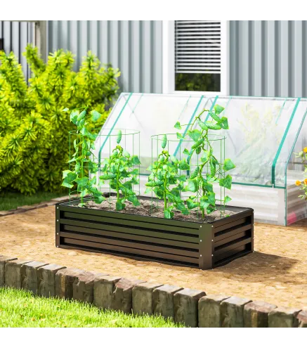 Jardinera Elevada Rectangular de Acero Galvanizado para Cultivar Plantas Flores Hierba 120x60x30,5 cm Gris