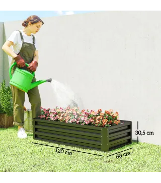 Jardinera Elevada Rectangular de Acero Galvanizado para Cultivar Plantas Flores Hierba 120x60x30,5 cm Gris