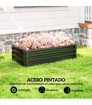 Jardinera Elevada Rectangular de Acero Galvanizado para Cultivar Plantas Flores Hierba 120x60x30,5 cm Gris