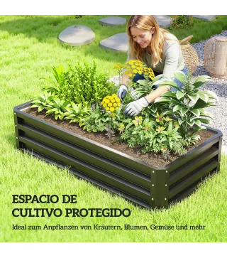 Jardinera Elevada Rectangular de Acero Galvanizado para Cultivar Plantas Flores Hierba 120x60x30,5 cm Gris
