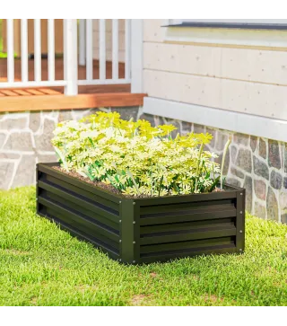 Jardinera Elevada Rectangular de Acero Galvanizado para Cultivar Plantas Flores Hierba 120x60x30,5 cm Gris