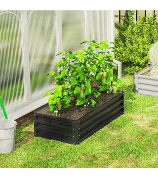 Jardinera Elevada Rectangular de Acero Galvanizado para Cultivar Plantas Flores Hierba 120x60x30,5 cm Gris