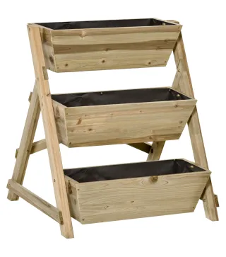 Jardinera de Escalera de 3 Niveles Maceteros de Madera Jardinera Vertical con Tela no Tejida y Orificios de Drenaje Huerto Urban