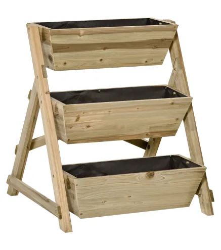 Jardinera de Escalera de 3 Niveles Maceteros de Madera Jardinera Vertical con Tela no Tejida y Orificios de Drenaje Huerto Urban