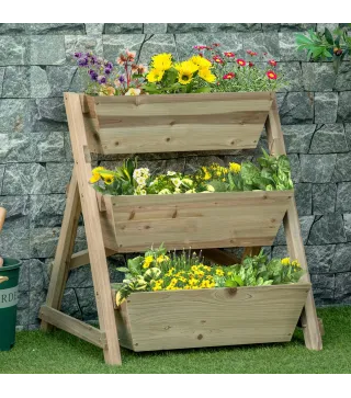 Jardinera de Escalera de 3 Niveles Maceteros de Madera Jardinera Vertical con Tela no Tejida y Orificios de Drenaje Huerto Urban