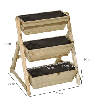 Jardinera de Escalera de 3 Niveles Maceteros de Madera Jardinera Vertical con Tela no Tejida y Orificios de Drenaje Huerto Urban