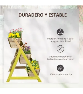 Jardinera de Escalera de 3 Niveles Maceteros de Madera Jardinera Vertical con Tela no Tejida y Orificios de Drenaje Huerto Urban