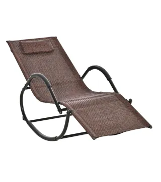 Tumbona Mecedora de Exterior con Reposabrazos Reposacabezas y Efecto de Ratán para Jardín Terraza Patio Carga Máx. 160 kg 157x60