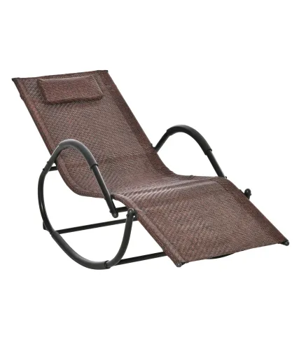 Tumbona Mecedora de Exterior con Reposabrazos Reposacabezas y Efecto de Ratán para Jardín Terraza Patio Carga Máx. 160 kg 157x60