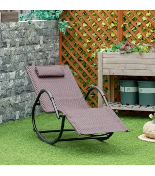 Tumbona Mecedora de Exterior con Reposabrazos Reposacabezas y Efecto de Ratán para Jardín Terraza Patio Carga Máx. 160 kg 157x60