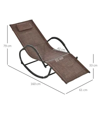 Tumbona Mecedora de Exterior con Reposabrazos Reposacabezas y Efecto de Ratán para Jardín Terraza Patio Carga Máx. 160 kg 157x60