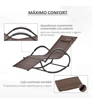 Tumbona Mecedora de Exterior con Reposabrazos Reposacabezas y Efecto de Ratán para Jardín Terraza Patio Carga Máx. 160 kg 157x60