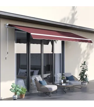 Toldo Retráctil Manual 3,5x2,5 m con Ángulo Ajustable Manivela Estructura de Aluminio y Protección UPF30+ Rojo Vino