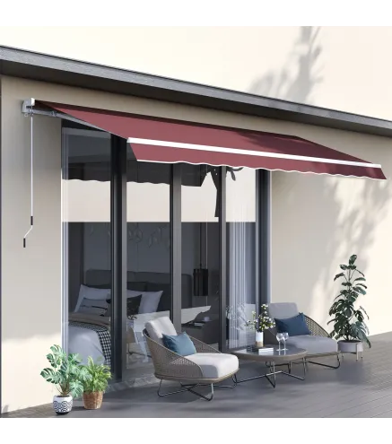 Toldo Retráctil Manual 3,5x2,5 m con Ángulo Ajustable Manivela Estructura de Aluminio y Protección UPF30+ Rojo Vino