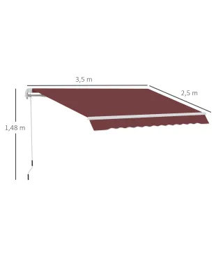 Toldo Retráctil Manual 3,5x2,5 m con Ángulo Ajustable Manivela Estructura de Aluminio y Protección UPF30+ Rojo Vino